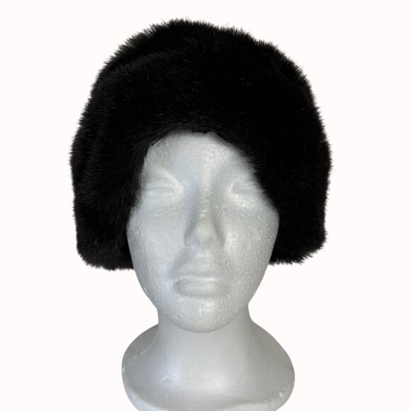 VTG Faux Mink Fur Hat Over Ears Winter Accessory Dark Brown Womens Luxury Fashio - Picture 3 of 12
